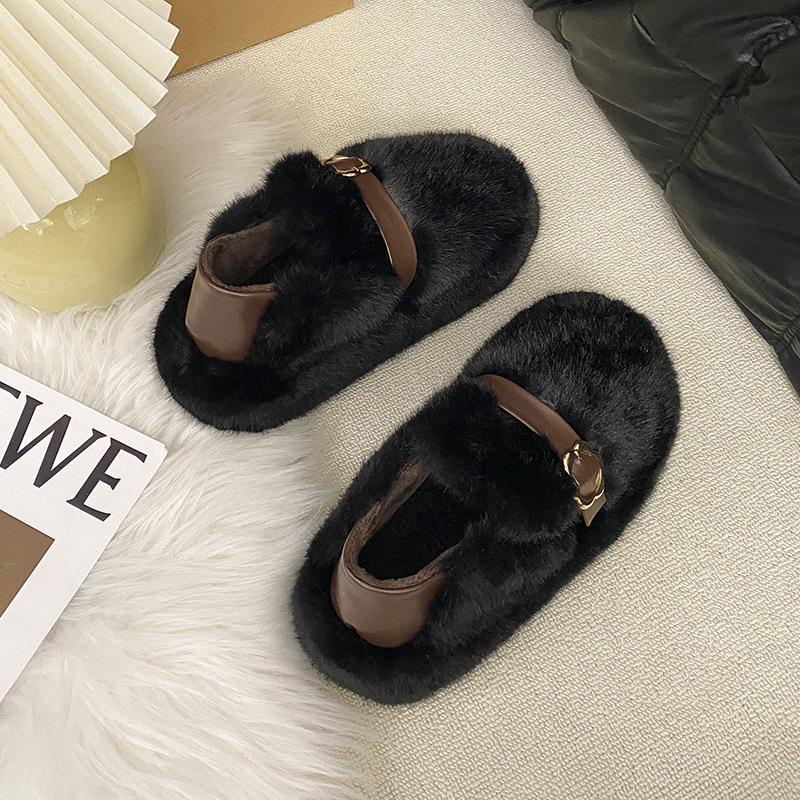 2025 autumn new thick-soled retro outer wear leopard print one-pedal lazy cotton shoes women's plush warm fluffy shoes women