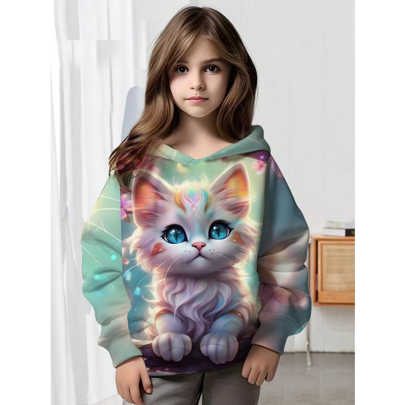 

Детская одежда Толстовки с капюшоном для девочек с длинным рукавом и 3D-принтом Детская одежда на весну и осень Повседневная одежда для фестивалей и вечеринок Одежда для девочек Топы 160