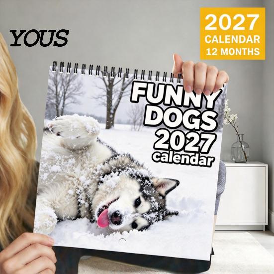 Monthly Planner for Dog Lovers Funny Dogs 2027 Wall Calendar, Jan to Dec 12 Month Functional Desk Decor Hanging with Thick Paper Home Office
