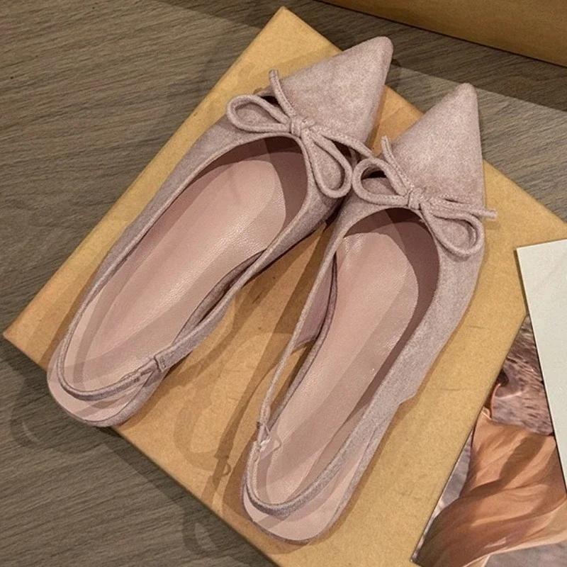 Pointed Toe Women Sandals Bow Fashion Elegant Flats Woman Shoes 2025 Summer Designer Shoes Walking Cozy Soft Zapatillas De Mujer