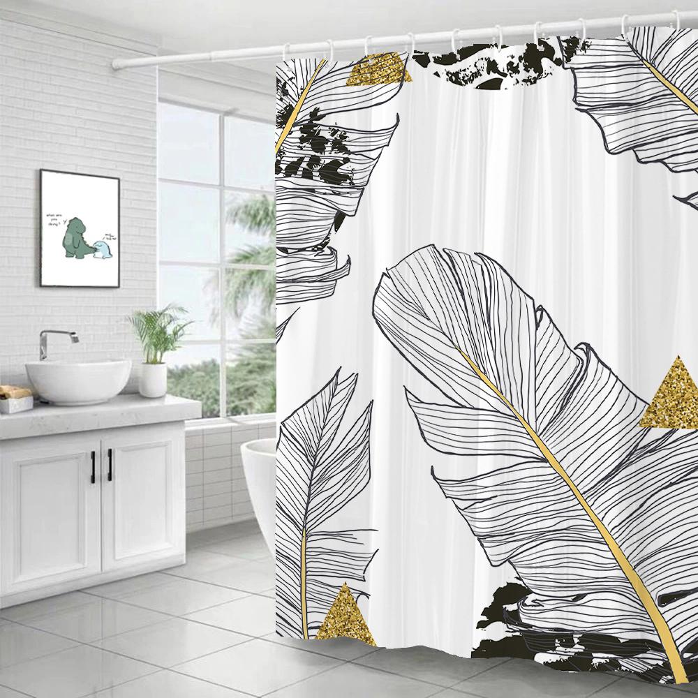 Green Plant Leaf Cactus Shower Curtain Printed Modern Nordic Minimalist Polyster Bathroom Curtain Home Decor Curtain with Hooks