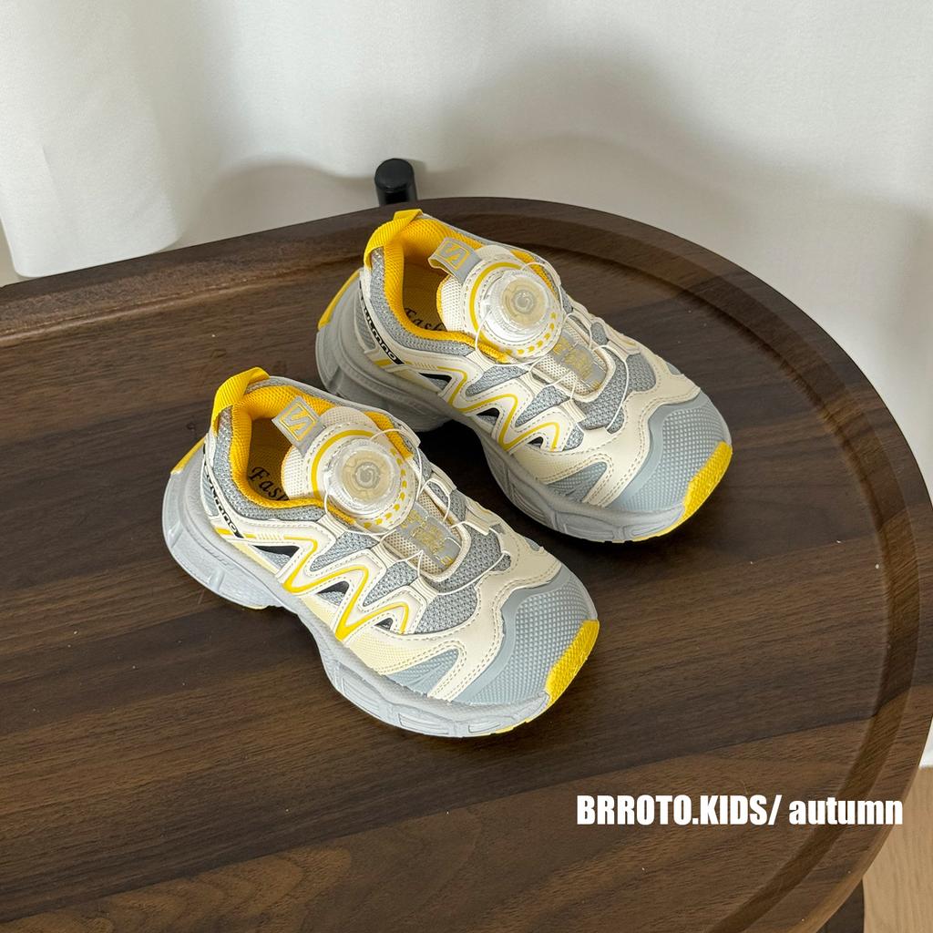 Children's Breathable Sports Shoes Boys' Fashionable Dad Shoes Girls' Rotating Button Lightweight Casual Shoes