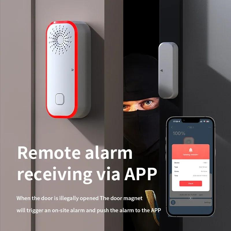 Tuya WiFi Smart Door and Window Sensor Alarm Battery Powered Open Closed Detector Sound and Light Alarm Work with Smart Life