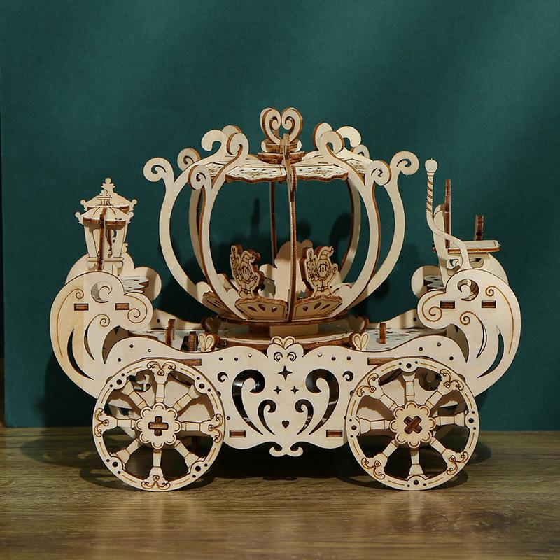 DIY Pumpkin Cart 3D Wood Puzzles Kids Assembling Building Brocks Model Bricks Educational Toy for Adult Child Gift