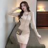 Pure desire style hip dress spring and autumn new slim nightclub hollow sexy large size knitted inner base