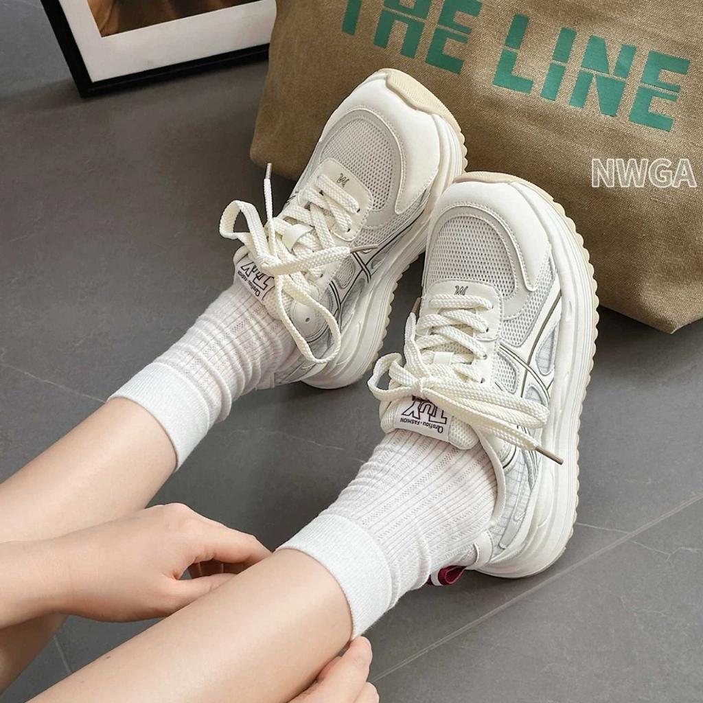 2025 Summer New Versatile and Thin Round Head Lace-up Sports Shoes Ins Trendy Thick-soled Casual Leather Dad Shoes Women