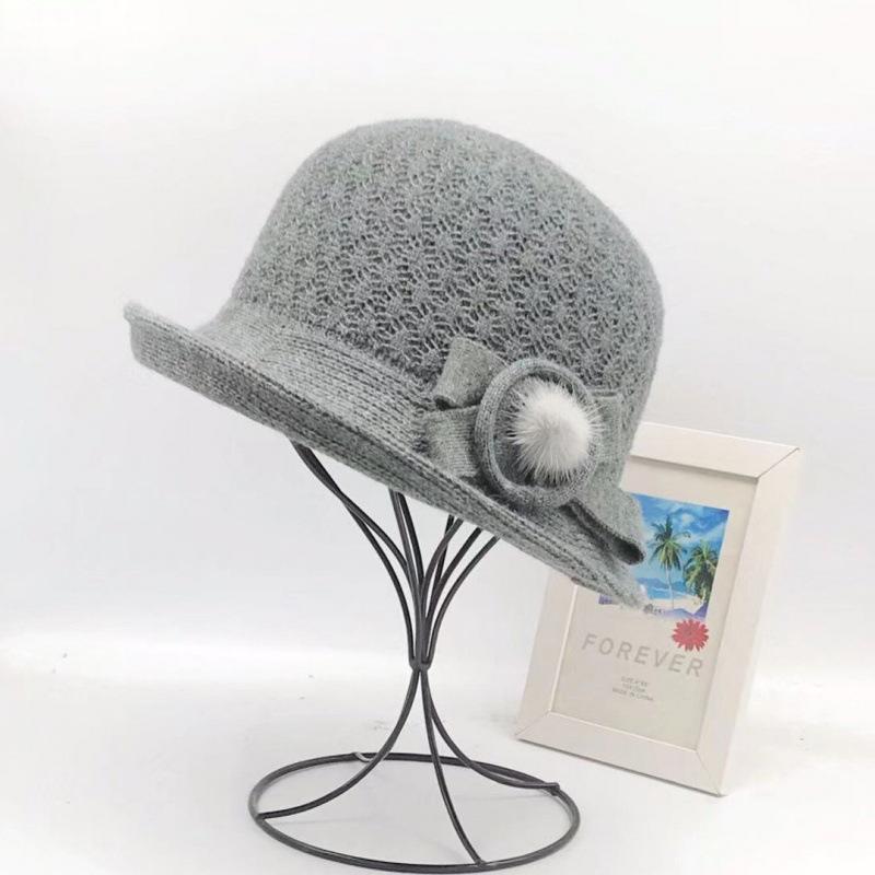 Woolen Bucket Hat Women's Autumn and Winter Bow Korean Version Versatile Japanese Dome Basin Hat British Retro Top Hat Tide