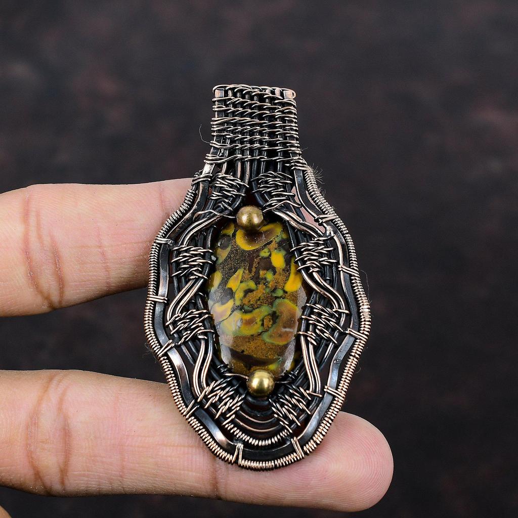 Fruit Jasper Gemstone Pendant Copper Wire Wrapped Pendant Fruit Jasper Jewelry Handmade Elegant Pendant Copper Jewelry For Gift Boho Jewelry