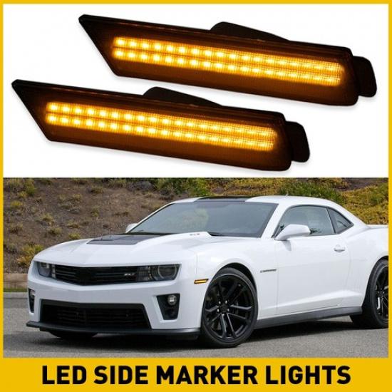 For 2010-2015 Chevy Camaro Front Led Side Marker Light Bumper Lamps Smoked Amber