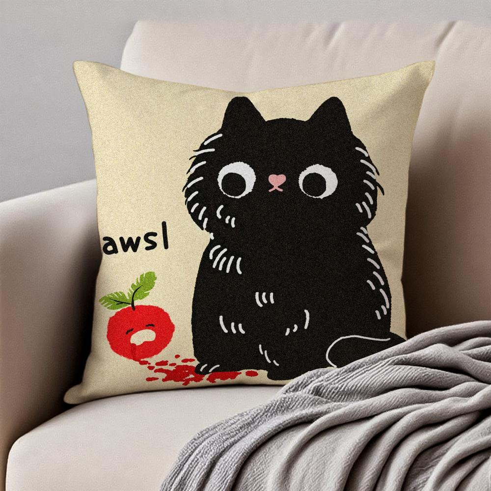 Cute Art Cartoon Handdrawn Cat Cushion Cover Pillowcase Antidustmite Invisible Zipper Short Plush Sofa Cushion