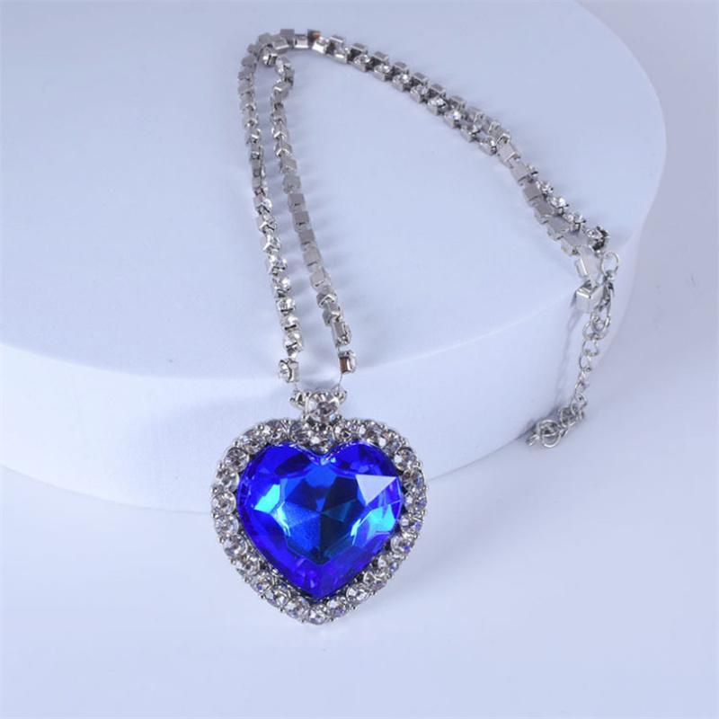 European American Ocean Series Blue Titanic Heart Necklace Fashion Jewelry Accessories for Women