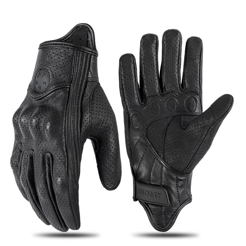Echt Leer Motorhandschoenen Heren Dames Touchscreen Compatibel Ademend Antislip Retro Stijl Rijuitrusting
