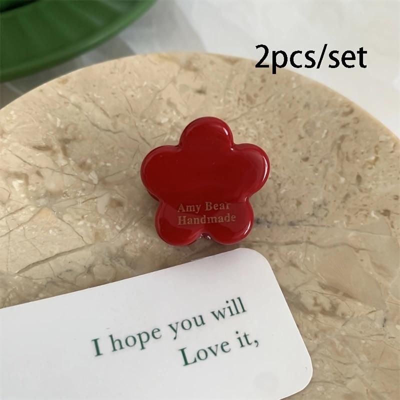 2pcs/set Cute Mini Acetate Heart Flower Geometric Hair Claw Plain Color Small Shark Clip Side Pins Women Hair Accessories