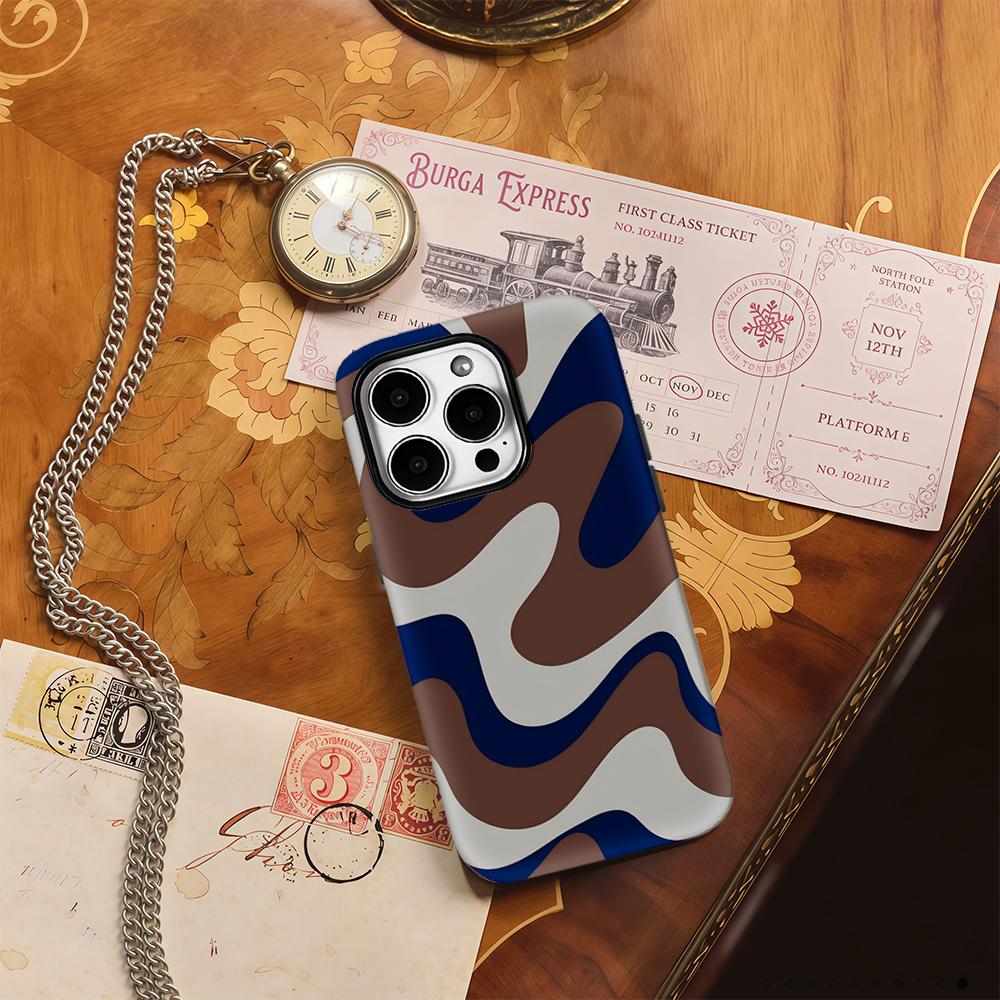 Brown Navy Swirls Phone Case for IPhone 17AIR 16E 16 15 14 13 12 11 17 Pro Max Plus Double-layer Back Cover