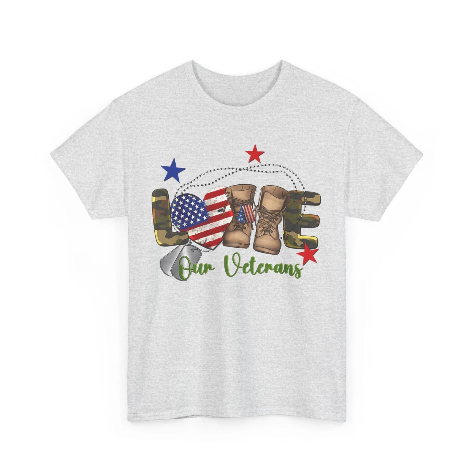 Love Our Veterans Day Proud Military American Flag T-Shirt XL