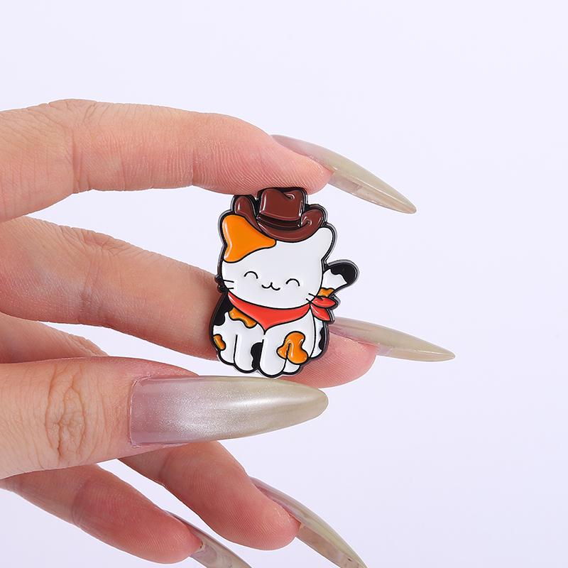 Cowboy Cat Enamel Pins Custom Tortoiseshell Calico Cat Brooches Lapel Badges Clothes Animal Jewelry Gift for Friends