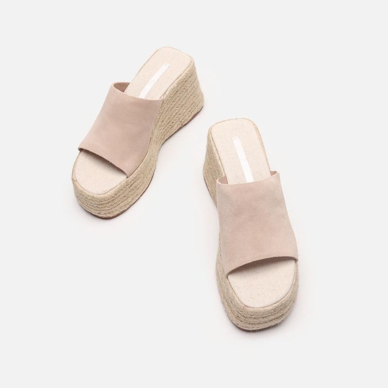 Wedge Heel Sandals Women's New Hemp Rope Sole One Word with Thick Heel Wedge Heel Cool Slippers