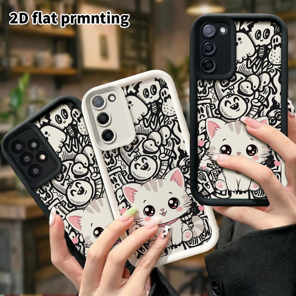Phone Case: 2D Flat Samsung Galaxy A34 A35 M05 M06 S20 S22 S21 FE Plus 5G Protective Case, Gray Spotted Cat, Christmas and Halloween Gift