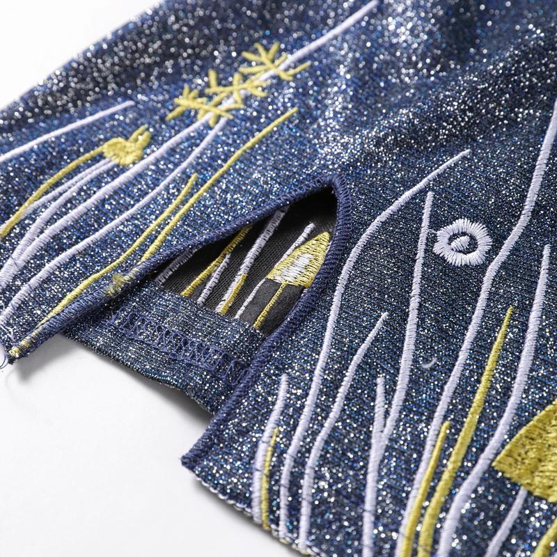 Embroidery Shiny Glitter Strap Dress Women Square Neck Printed High Waist Fashion Dress Sleeveless Backless Strap Slim Short Dresses