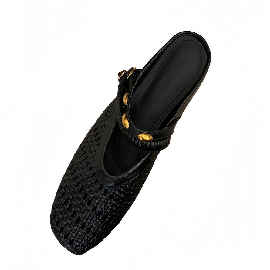 ~ Niche Design Comfortable Woven Half Slippers Women's Word with Inner Height Increase Simple Commuter Bag Head Sandals