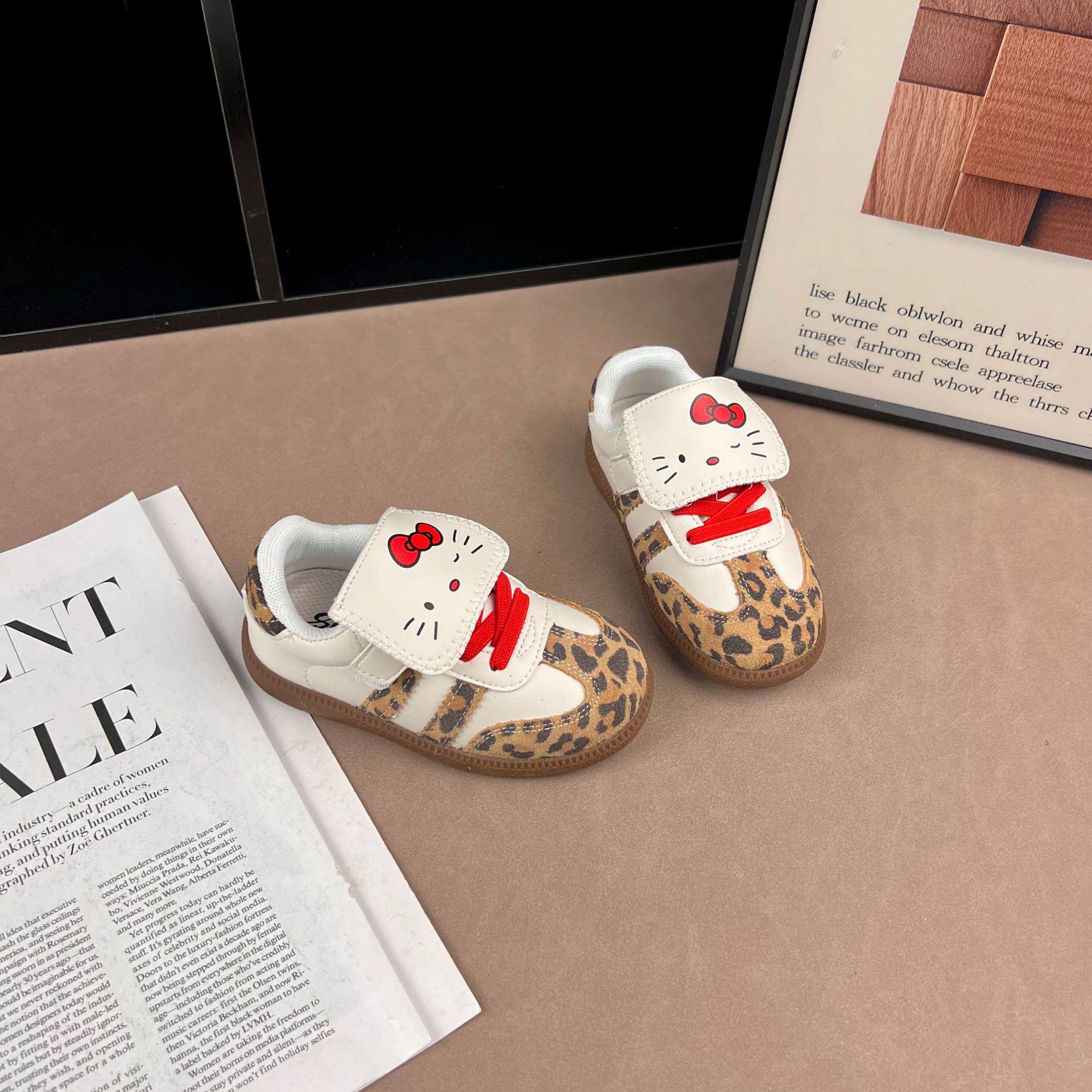 

Спортивная обувь для девочек с леопардовым принтом - Весна/Осень 2026: Милый и универсальный дизайн с кошкой Size 23