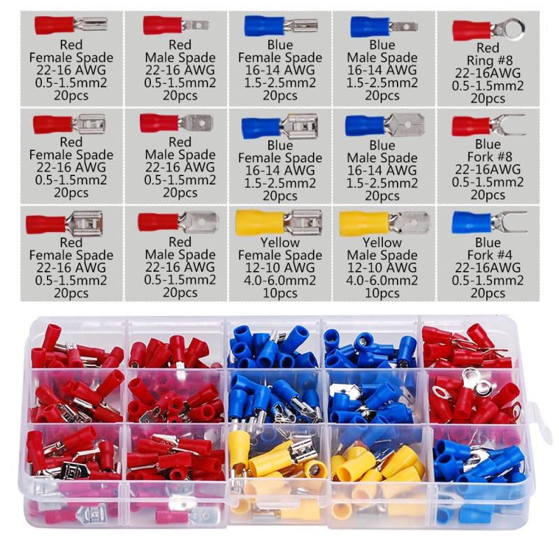 280 pcs Cold-Pressed U & O-Shaped Terminal Set: Male/Female Wire Connector Kit