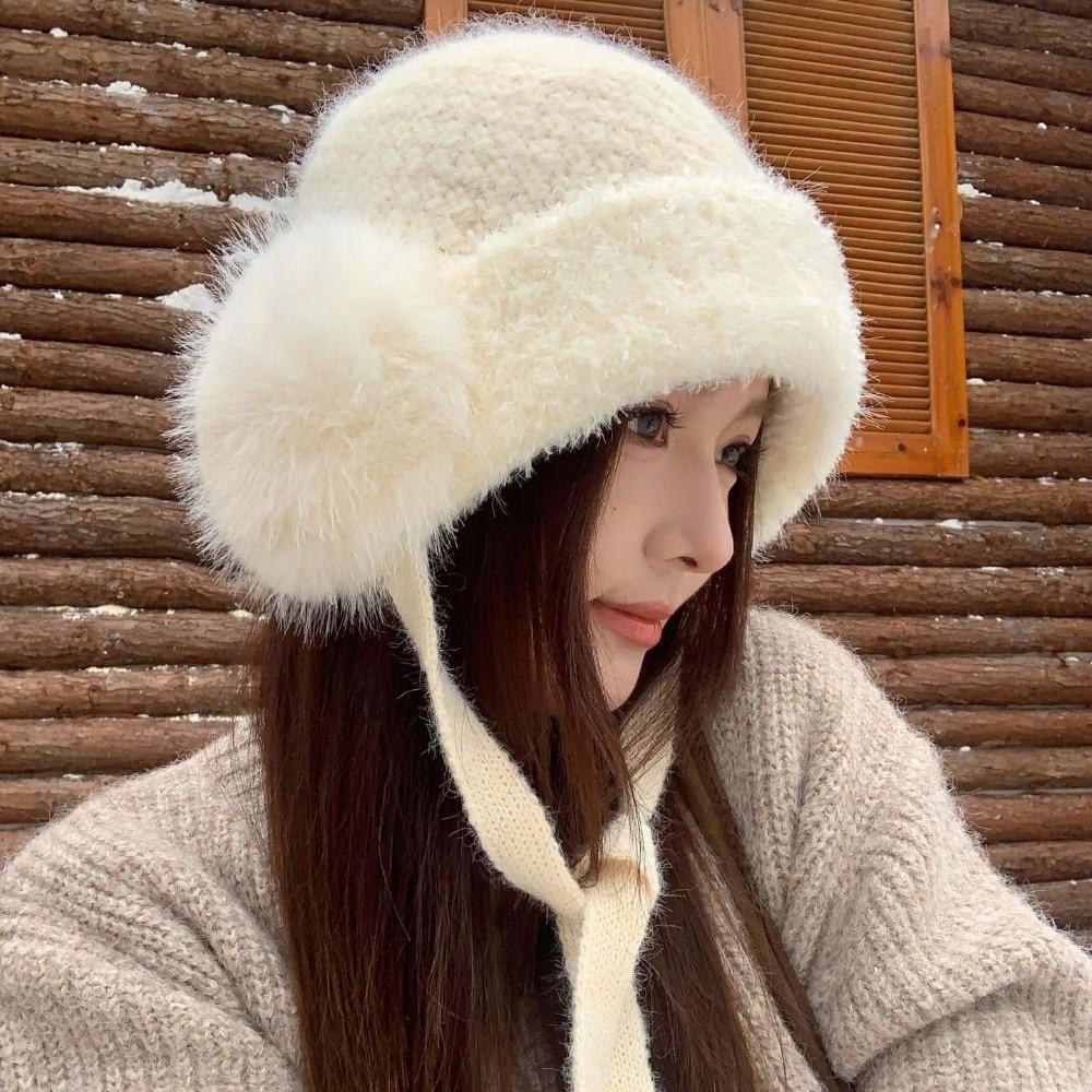 Knitted Plush Earflap Cap Premium Plush Ear Protection Cap Winter Knit Hat Outdoor Walking