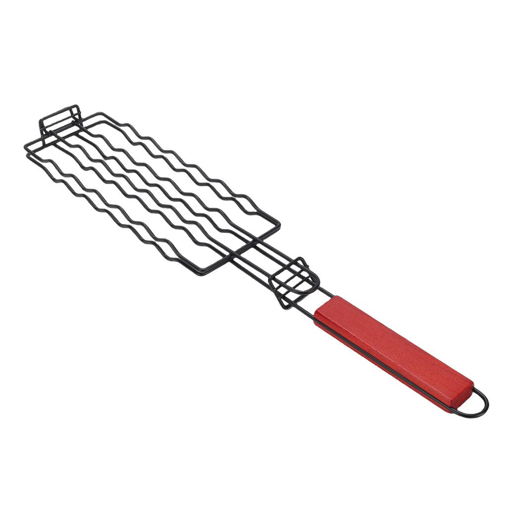 Hot Dog Holder for Grilling Iron Multifunctional BBQ Sau Grill Rack with Wooden Handle for Mt Vegetables
