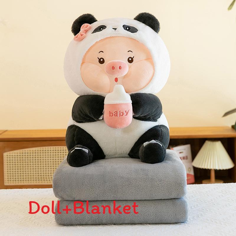Lotso Bottle Pig Plush Animal Doll Pillow With Blanket For Travel Bedroom And