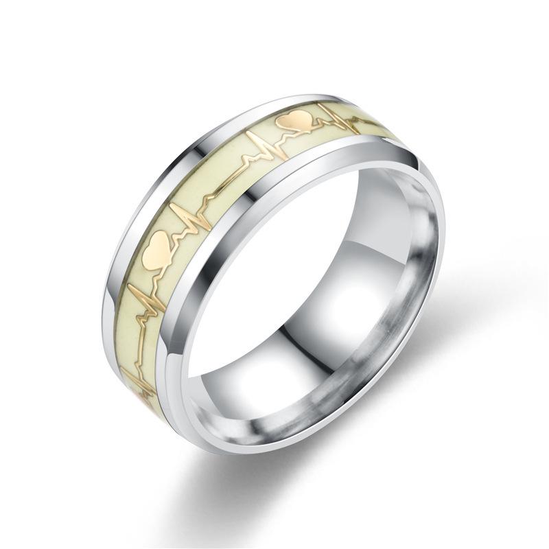 Heart-shaped Titanium Steel Luminous ECG Couple Rings - Unisex European & American Fashion Jewelry