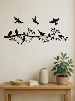 5-teiliges rostfreies Metall-Wandkunst-Set Moderne Vogel-Zweig-Dekoration für drinnen und draußen Wohnzimmer Schlafzimmer Terrasse Geschenk
