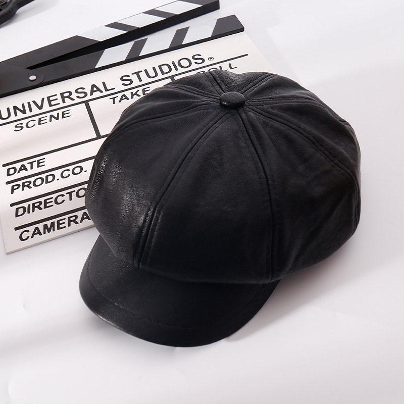 

Черная восьмиугольная шляпа из искусственной кожи, модная и универсальная кожаная шляпа на осень и зиму, шляпа художника, кепка, берет Adjustable чёрный