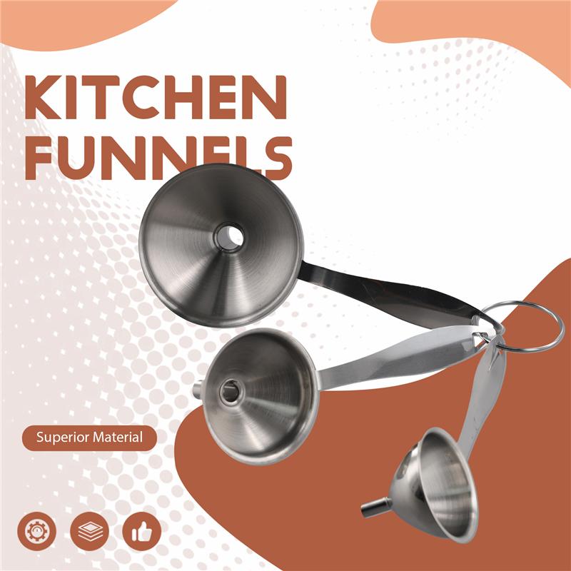 Good-3 In 1 Funnels For Filling Bottles Stainless Steel Small Kitchen Funnel Set For Transferring Essential Oils Liquid