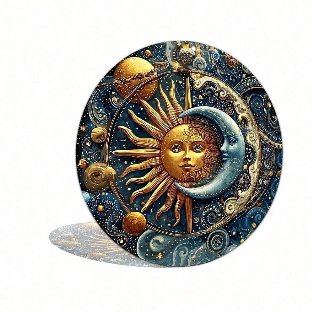 Vintage Sun Moon Metal Sign Round Wall Art Retro Bar Decor