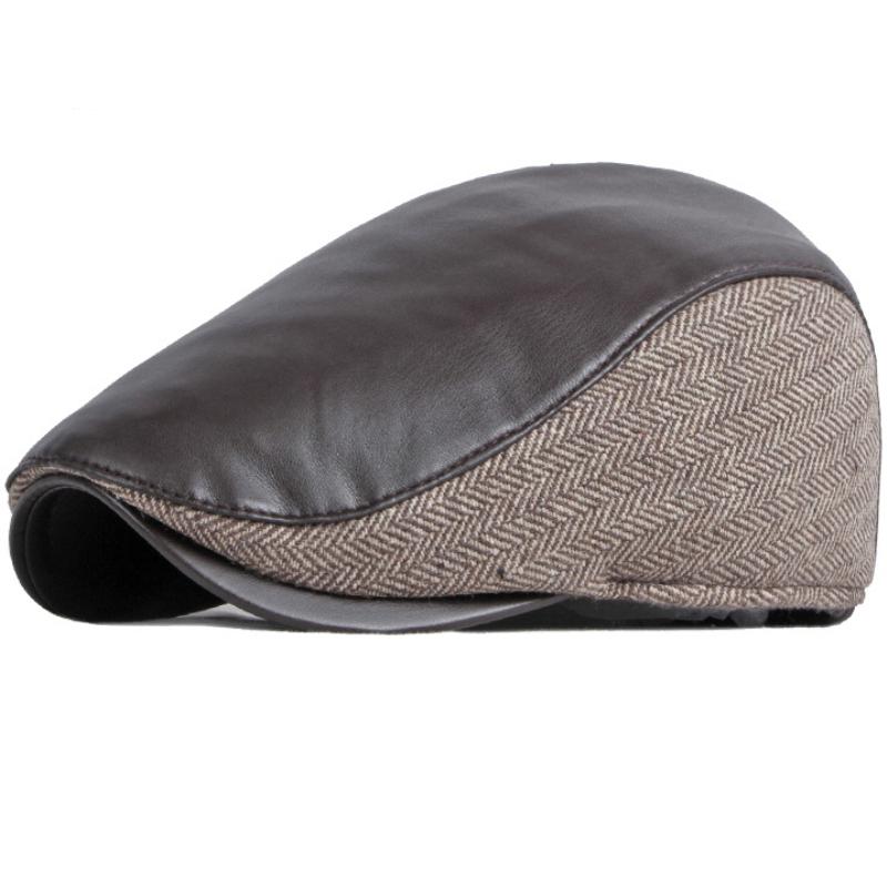 HT3745 Berets Men New Winter Hat Leather Flat Cap Male Plus Size Beret Hat Vintage Beret Cap Dad Hats with Ear Flaps