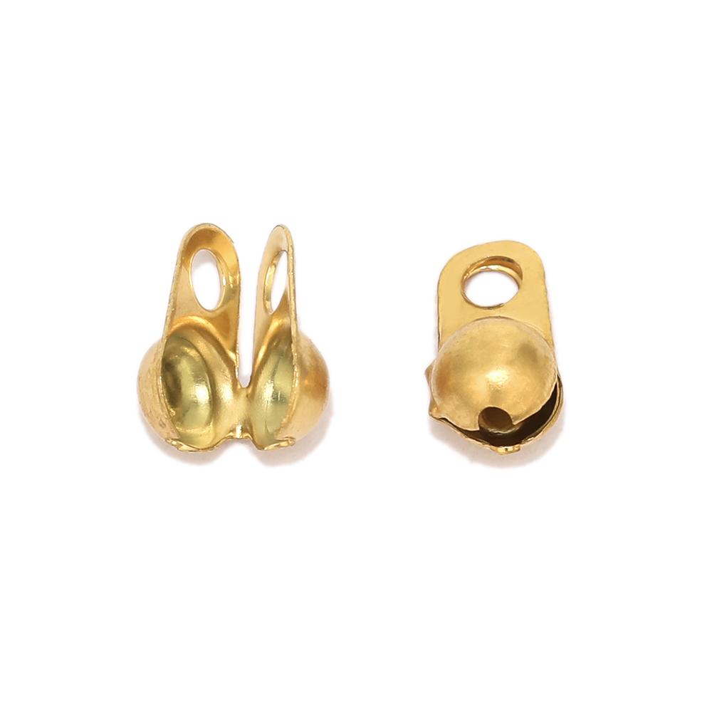 50-100pcs Gold Fitting Stainless Steel Ball Chain Calotte Crimps Beads Connectors End Clasps for DIY Bracelet Necklace Making