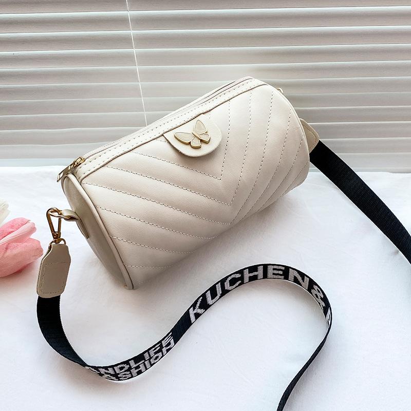 Cylinder women's bag spring and summer new v-pattern shoulder bag crossbody letter broadband pillow bag one piece hair
