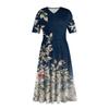 Women's Casual Fashion Floral ,Leaf,  Print V-neck Short-Sleeved Waist Long Swing Dress