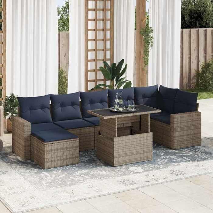 VidaXL Garden Lounge Set with Cushions 8 Pcs Grey Braided Resin Acacia 3326362