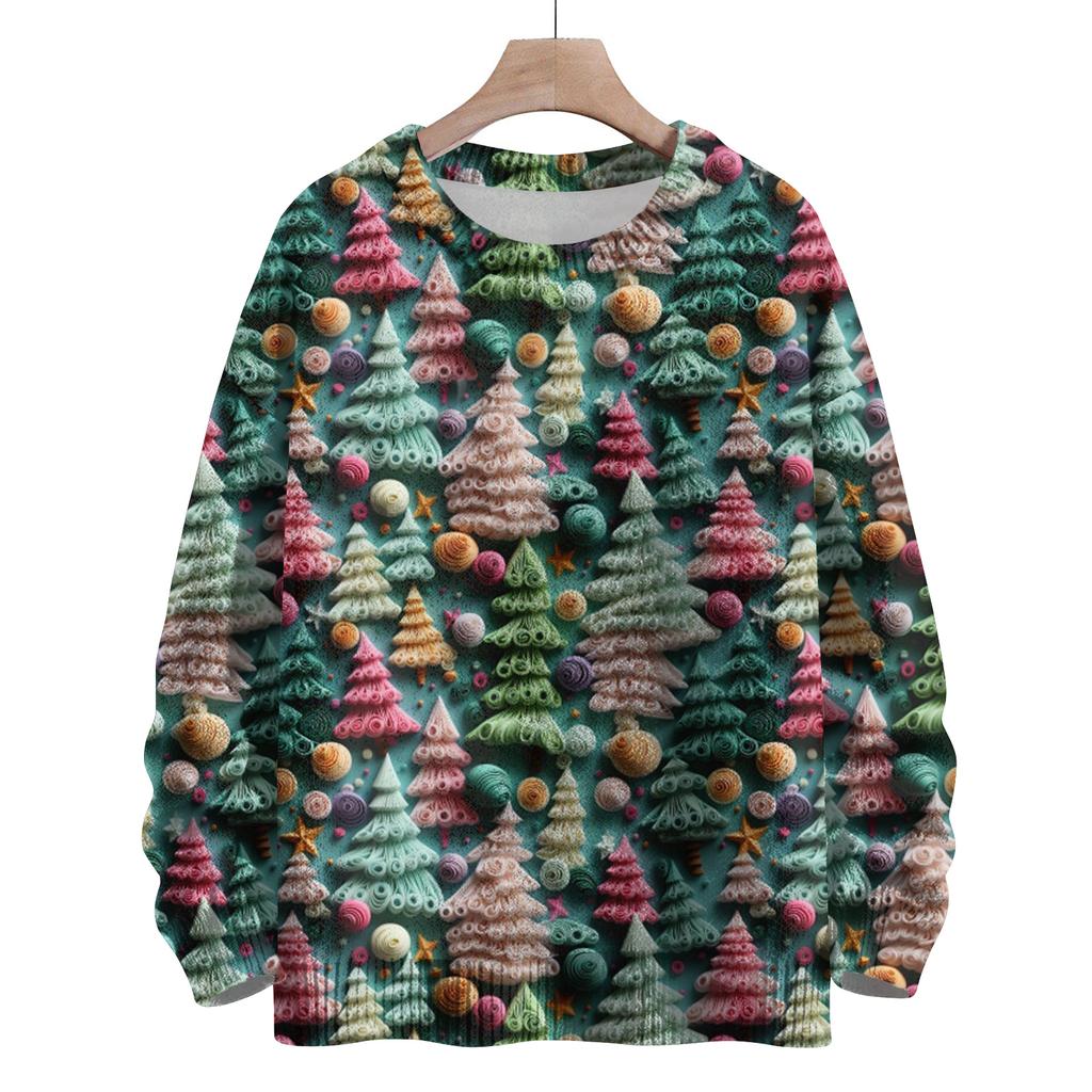 Ladies' Fashionable Casual Long Sleeved Christmas Printed Round Neck Knitted Yarn