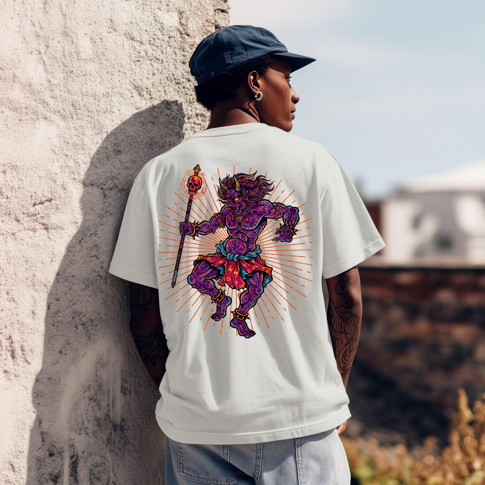 Ruckus Purple Oni Demon Dancing Japanese Warrior T-shirt | Mythic Retro S