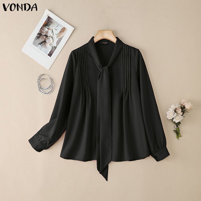 

VONDA Женская повседневная блузка с завязками на шее, с длинным рукавом, свободного кроя 5XL чёрный
