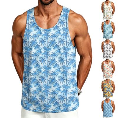 Camiseta sin mangas informal para hombre con estampado hawaiano para deportes al aire libre, sin mangas, cuello redondo, ropa de playa de verano, tejido ligero y transpirable
