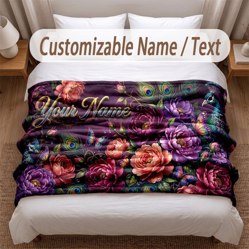 Floral Garden Theme Soft Blanket Personalized Custom Name Text Print Warm Blanket Home Sofa Bedroom Decor