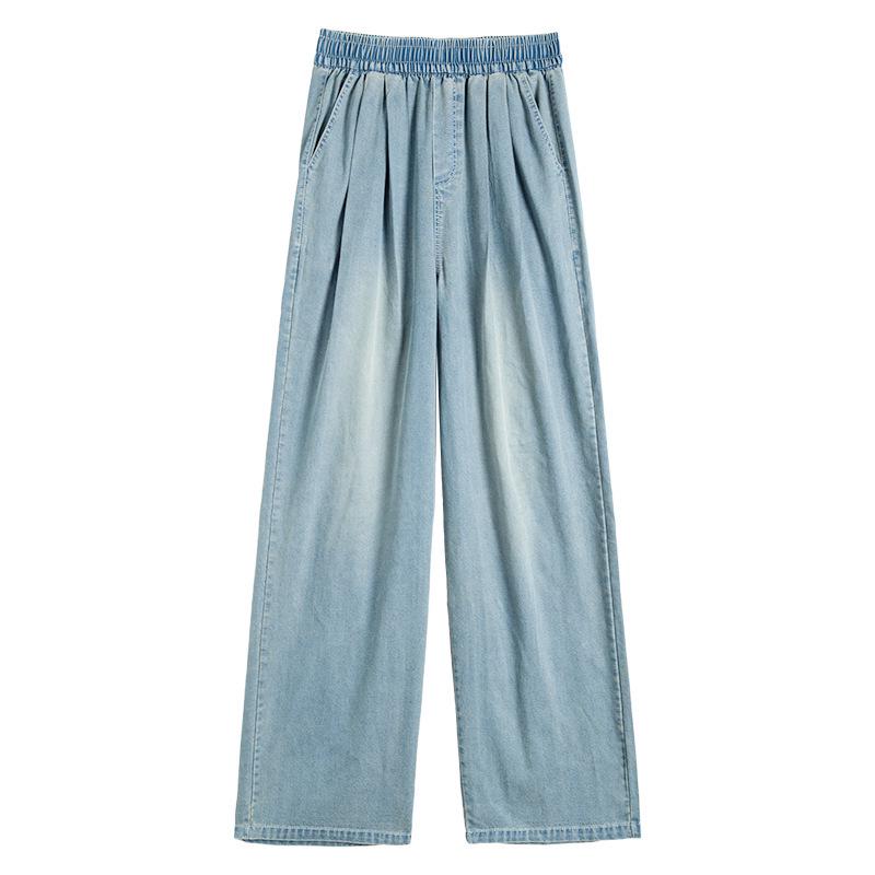 Women's Tencel Ice Silk High-Waist Summer Jeans - 2025 New, Thin, Straight, Elastic Waist, Narrow & Wide Leg Options