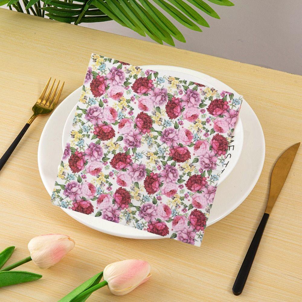2 packs Disposable Floral Serviette Paper Square Printed Tissue Creative Paper Towels  Party
