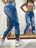 Zerrissene Jeans mit Buchstabendruck und schräger Tasche, lässige Jeans für Damen