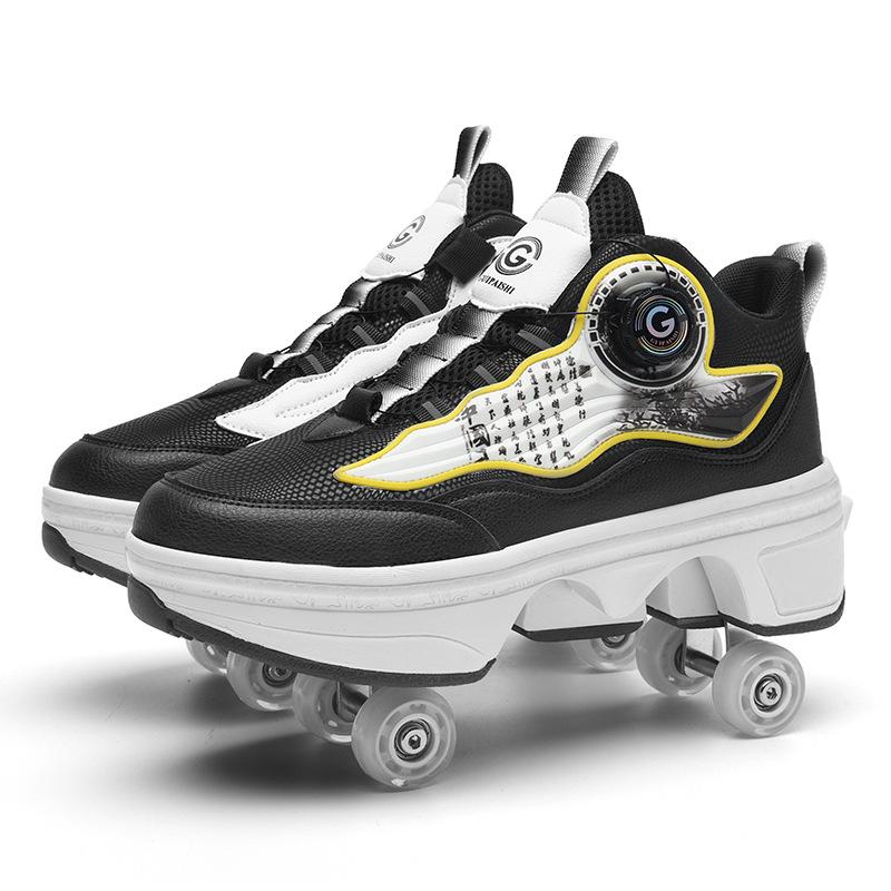 Double-Row Deformation Retractable Four wheels Roller Skate Shoe Unisex Sneaker Multi-functional Walk Shoe