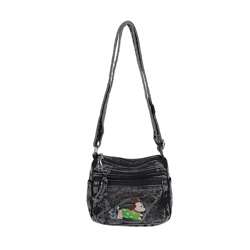 Cartoon Embroidered Denim Bag Women's Shoulder Crossbody Bag