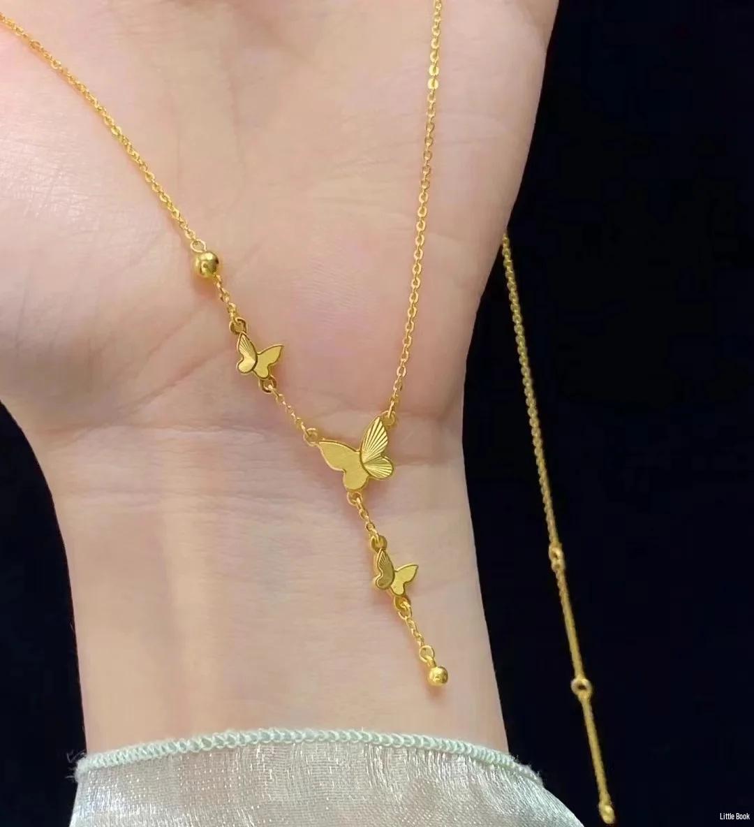Женское ожерелье с золотой бабочкой и кисточкой - Шикарная, Элегантная, Универсальная цепочка на ключицу